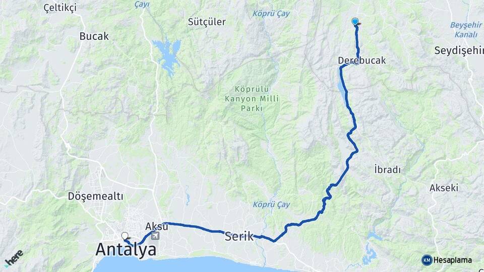Konya Beyşehir Akçabelen Muratpaşa Antalya Arası Kaç Km - Yol Haritası