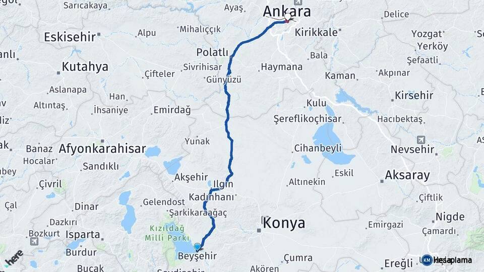 Konya Beyşehir Ankara Arası Kaç Km - Yol Haritası