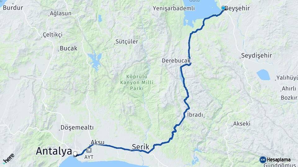 Konya Beyşehir Antalya Arası Kaç Km - Yol Haritası