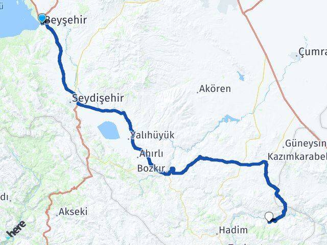 Konya Beyşehir Bademli Hadim Arası Kaç Km - Yol Haritası