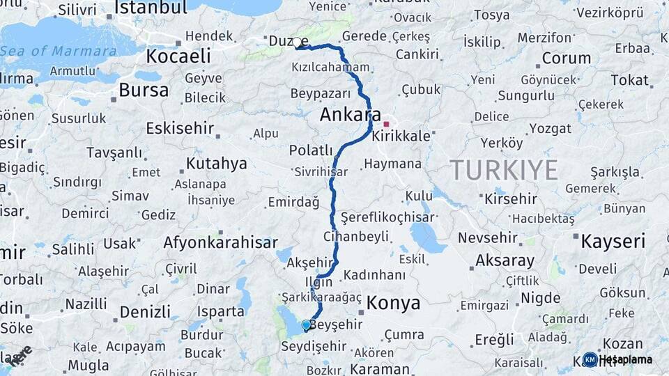 Konya Beyşehir Bolu Arası Kaç Km - Yol Haritası