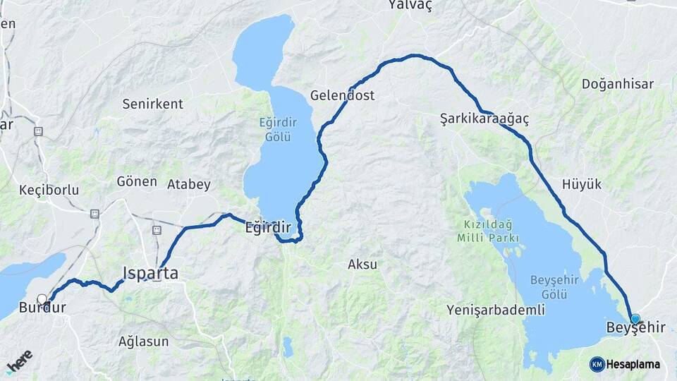 Konya Beyşehir Burdur Arası Kaç Km - Yol Haritası