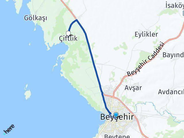 Konya Beyşehir Çiftlik Beyşehir Arası Kaç Km - Yol Haritası