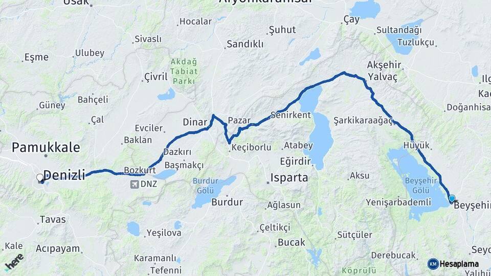 Konya Beyşehir Denizli Arası Kaç Km - Yol Haritası