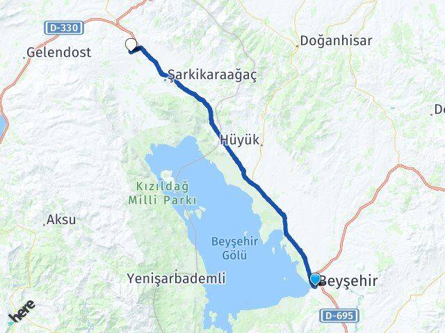 Konya Beyşehir Göksöğüt Şarkikaraağaç Isparta Arası Kaç Km - Yol Haritası
