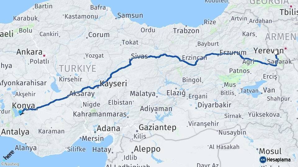 Konya Beyşehir Iğdır Arası Kaç Km - Yol Haritası
