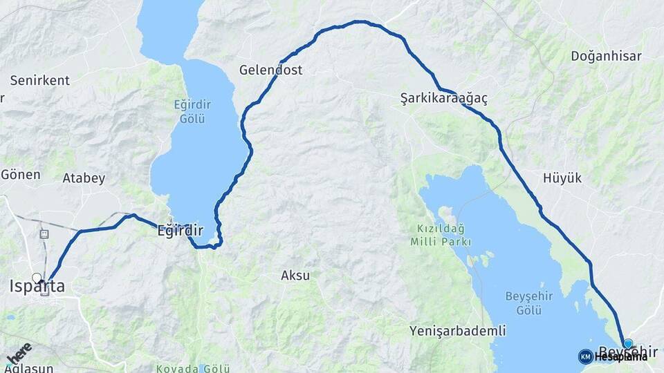 Konya Beyşehir Isparta Arası Kaç Km - Yol Haritası