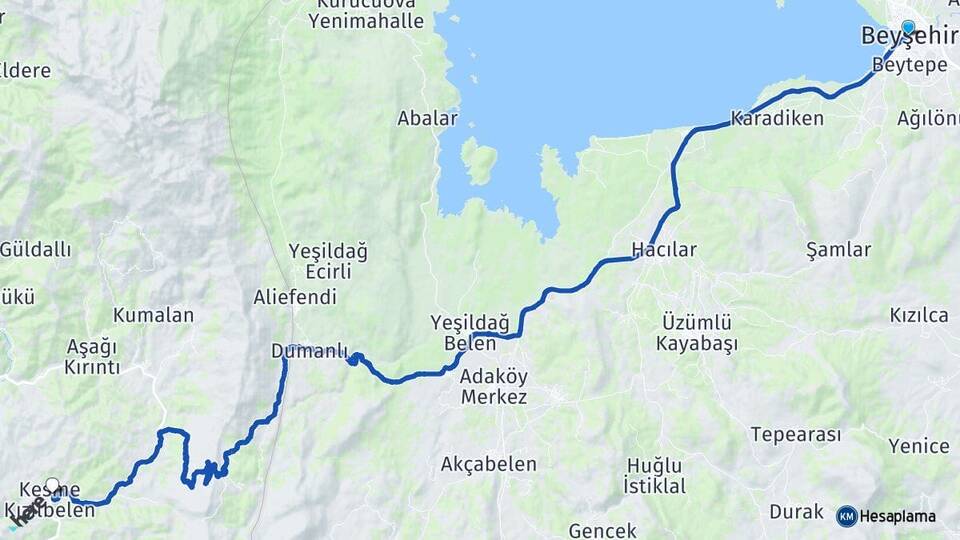 Konya Beyşehir Kesme Sütçüler Isparta Arası Kaç Km - Yol Haritası