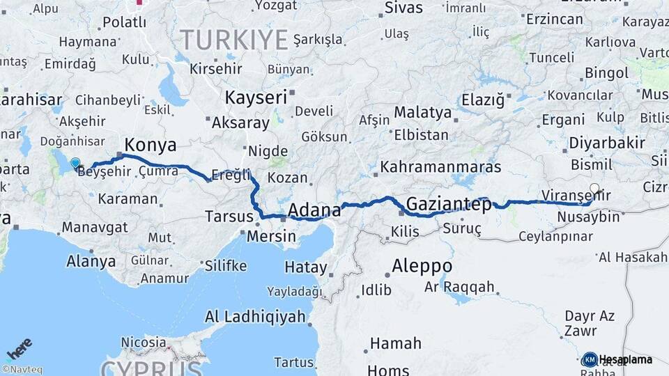 Konya Beyşehir Mardin Arası Kaç Km - Yol Haritası