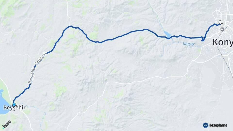 Konya Beyşehir Selçuklu Arası Kaç Km - Yol Haritası