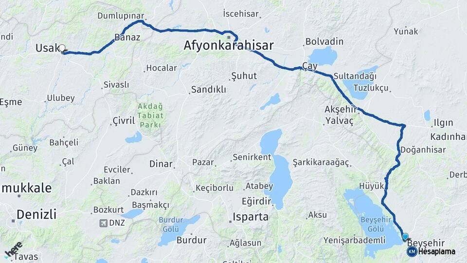 Konya Beyşehir Uşak Arası Kaç Km - Yol Haritası