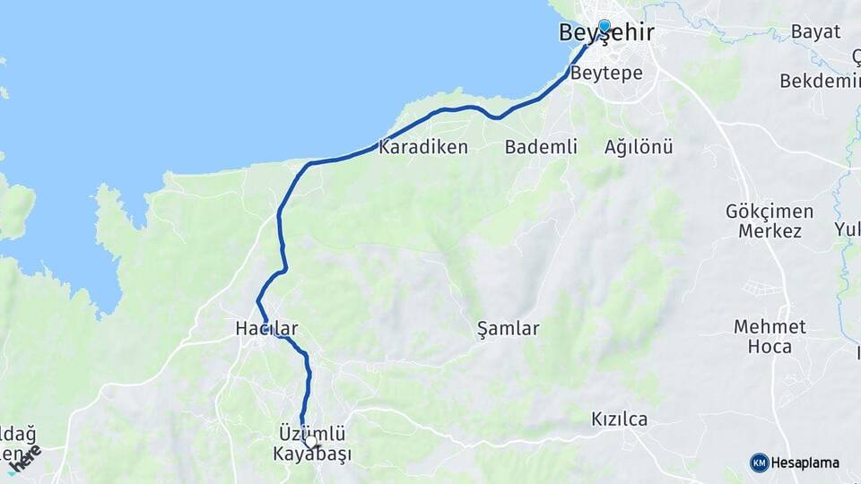 Konya Beyşehir Üzümlü Beyşehir Arası Kaç Km - Yol Haritası