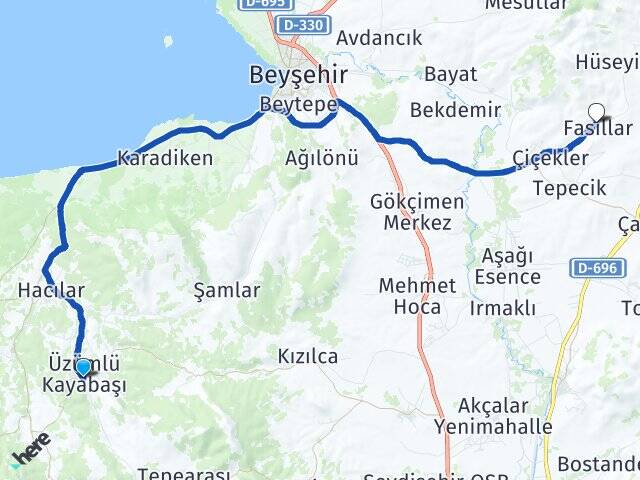 Konya Beyşehir Üzümlü Fasıllar Beyşehir Arası Kaç Km - Yol Haritası