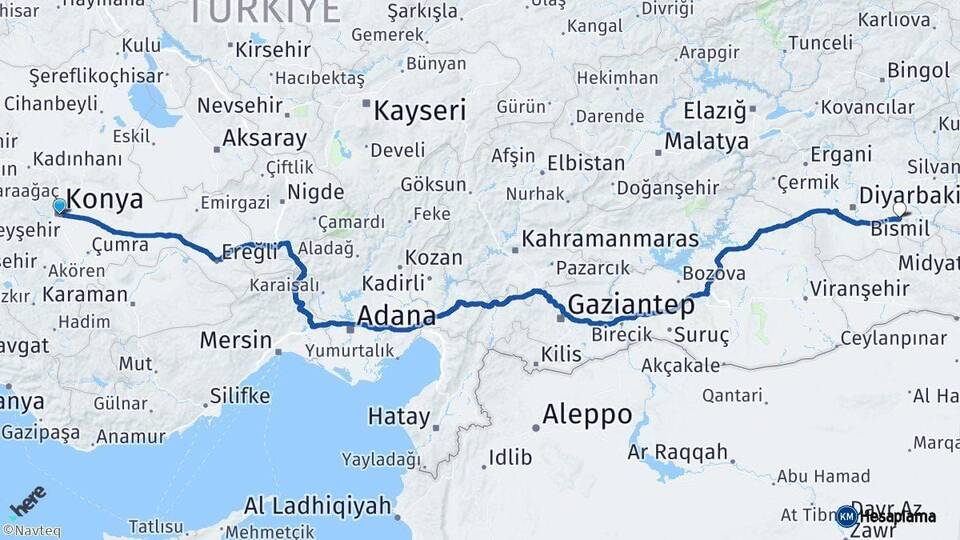 Konya Bismil Diyarbakır Arası Kaç Km - Yol Haritası