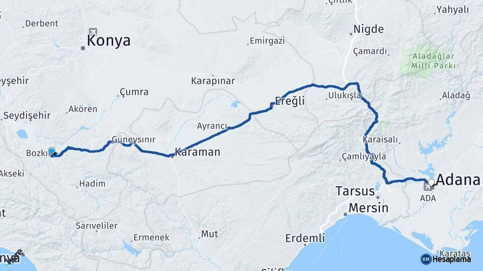 Bozkır Adana Arası Kaç Km - Yol Tarifi