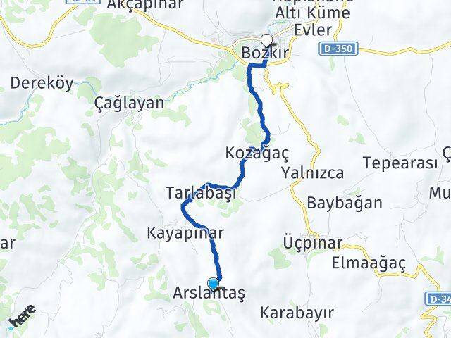 Arslantaş Bozkır Arası Kaç Km - Yol Tarifi