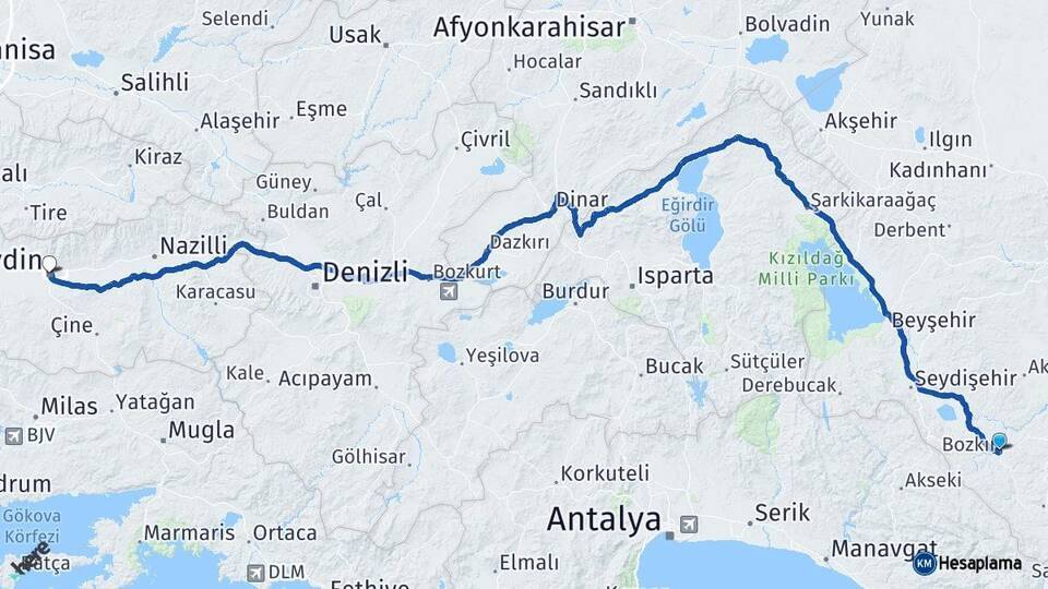 Bozkır Aydın Arası Kaç Km - Yol Tarifi
