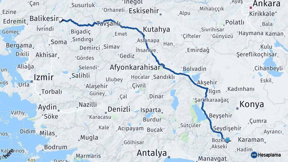 Bozkır Balıkesir Arası Kaç Km - Yol Tarifi