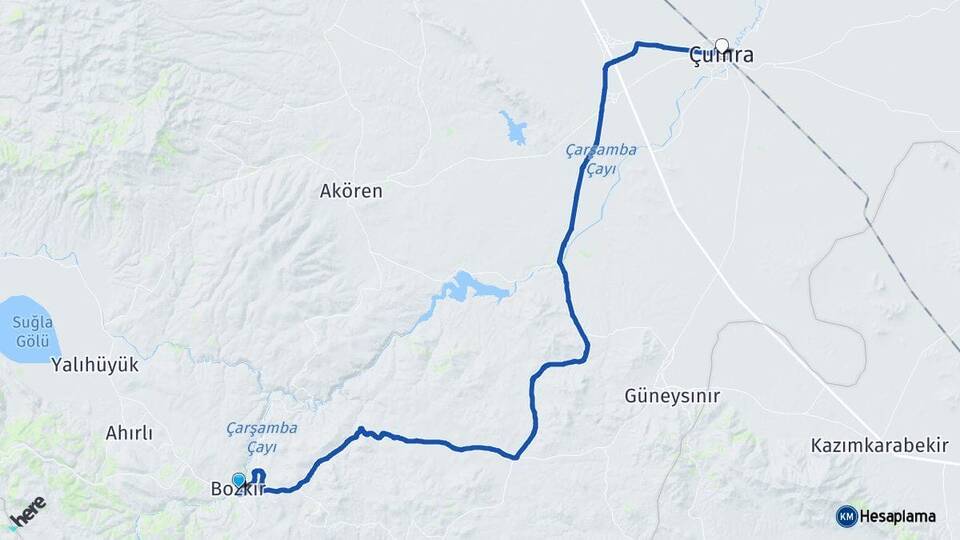 Konya Bozkır Çumra Arası Kaç Km - Yol Haritası