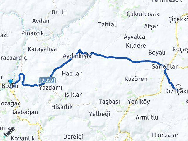 Konya Bozkır Kızılçakır Bozkır Arası Kaç Km - Yol Haritası