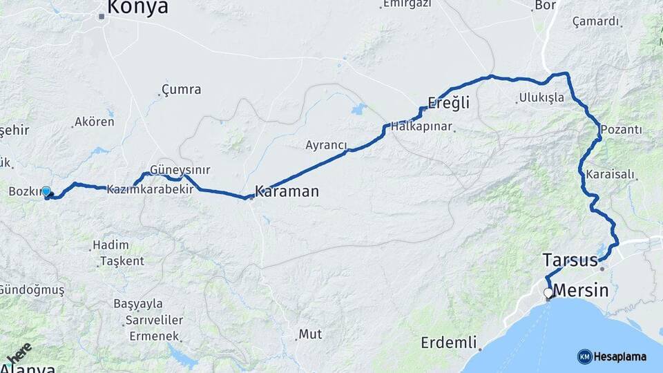 Bozkır Mersin Arası Kaç Km - Yol Tarifi