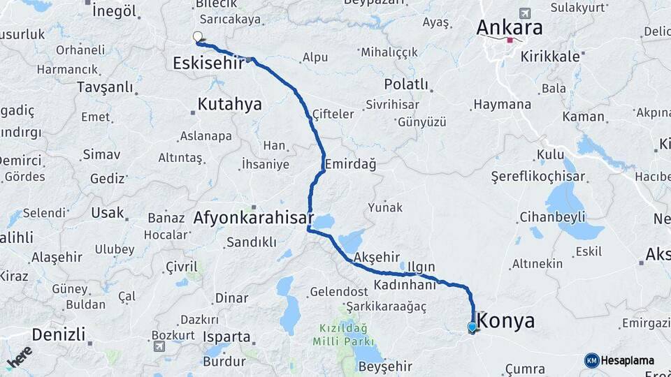 Konya Bozüyük Bilecik Arası Kaç Km - Yol Haritası