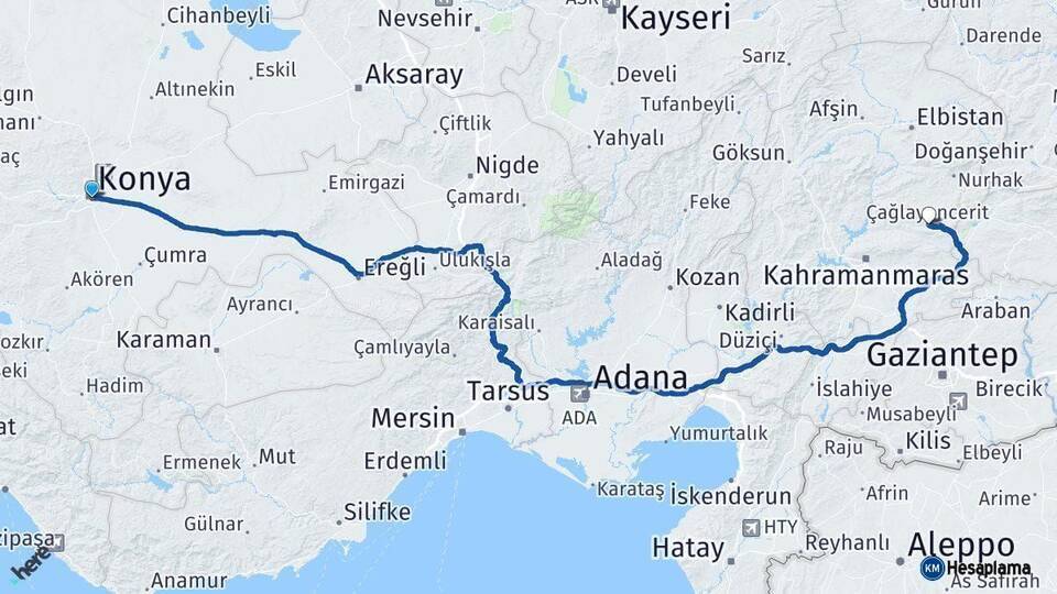 Konya Çağlayancerit Arası Kaç Km - Yol Tarifi