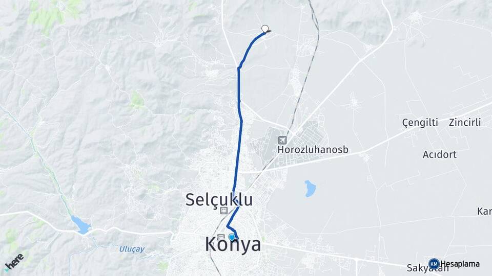 Konya Çaltı Selçuklu Arası Kaç Km - Yol Haritası