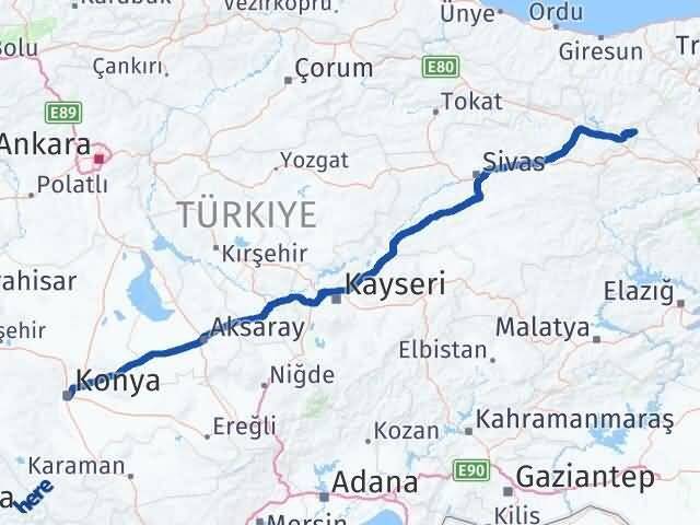 Konya Çamoluk Giresun Arası Kaç Km - Yol Haritası