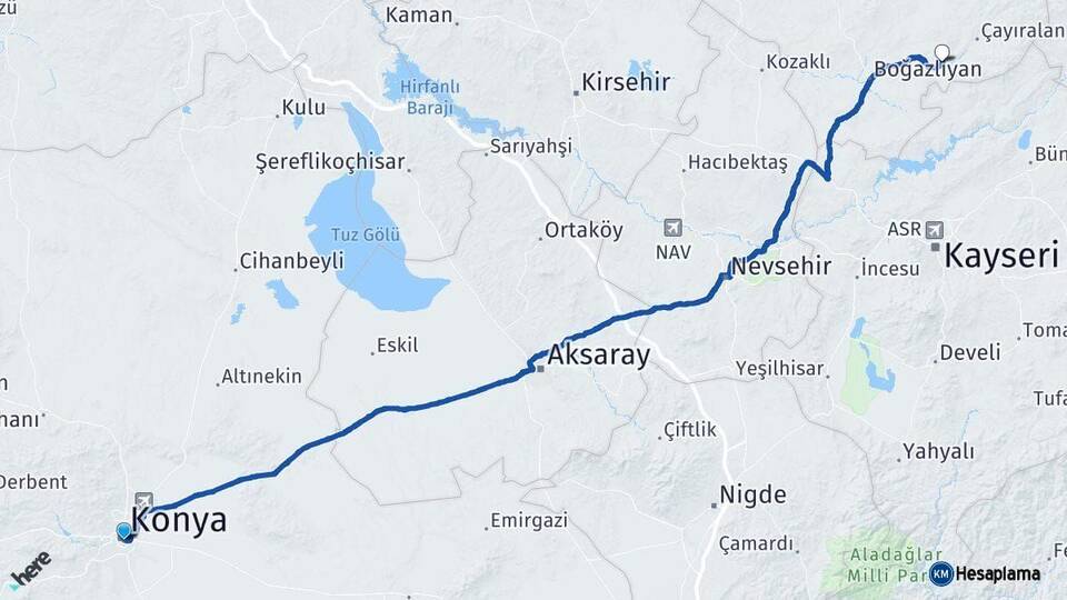 Konya Çandır Yozgat Arası Kaç Km - Yol Haritası