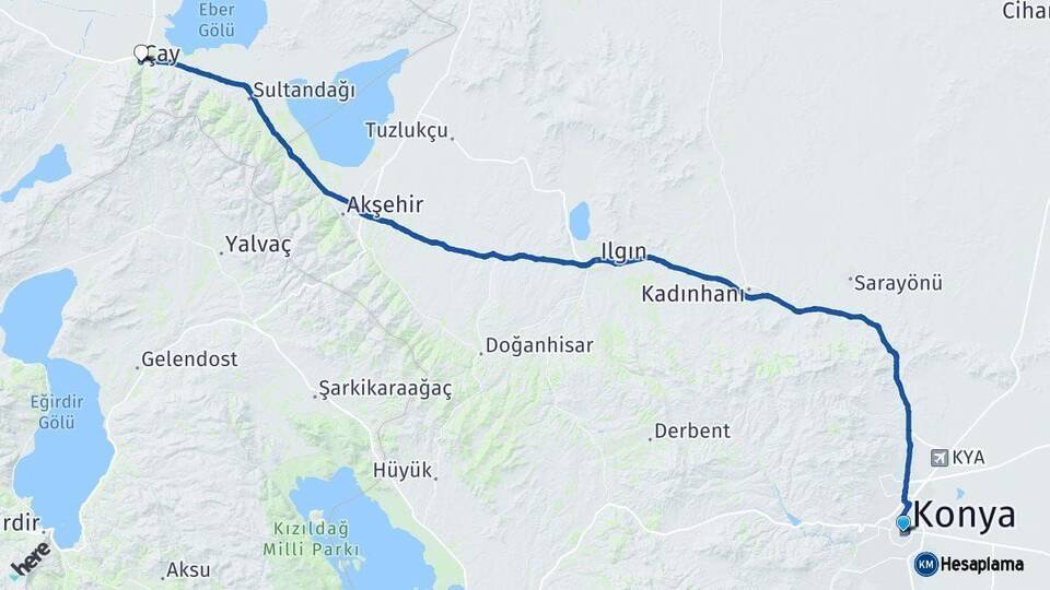 Konya Çay Arası Kaç Km - Yol Tarifi