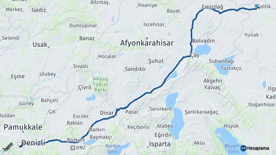 Çeltik Denizli Arası Kaç Km - Yol Tarifi