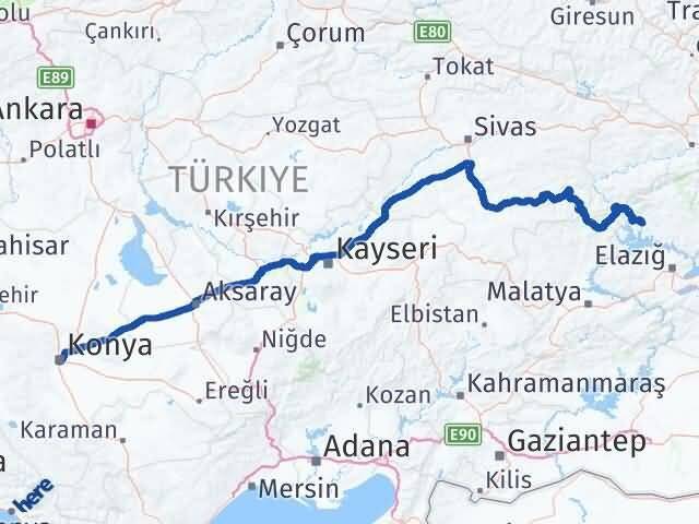 Konya Çemişgezek Tunceli Arası Kaç Km - Yol Haritası