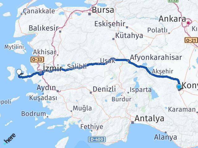 Konya Çeşme İzmir Arası Kaç Km - Yol Haritası