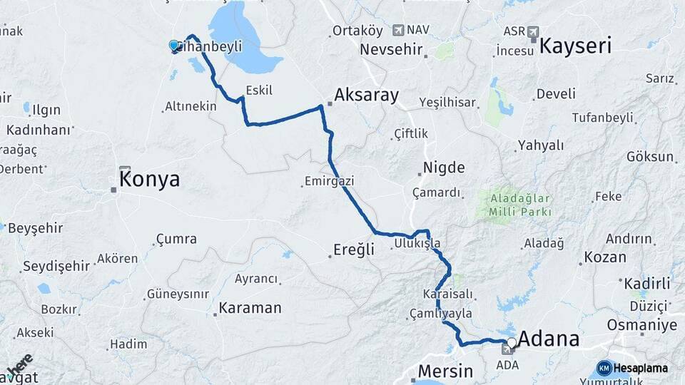 Cihanbeyli Adana Arası Kaç Km - Yol Tarifi