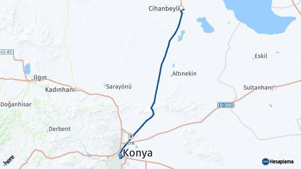 Konya Cihanbeyli Arası Kaç Km - Yol Haritası