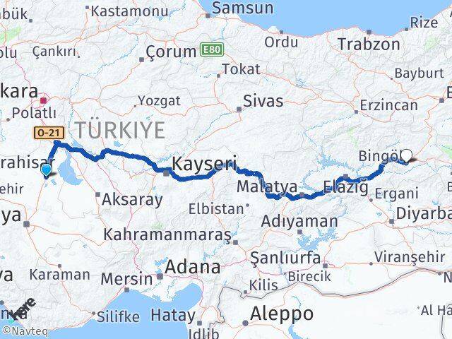 Konya Cihanbeyli Bingöl Arası Kaç Km - Yol Haritası