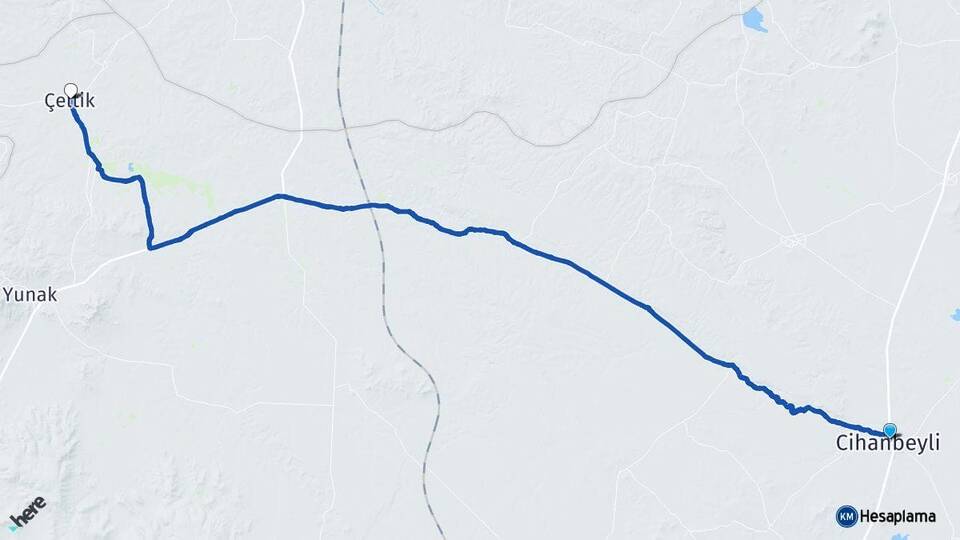 Konya Cihanbeyli Çeltik Arası Kaç Km - Yol Haritası
