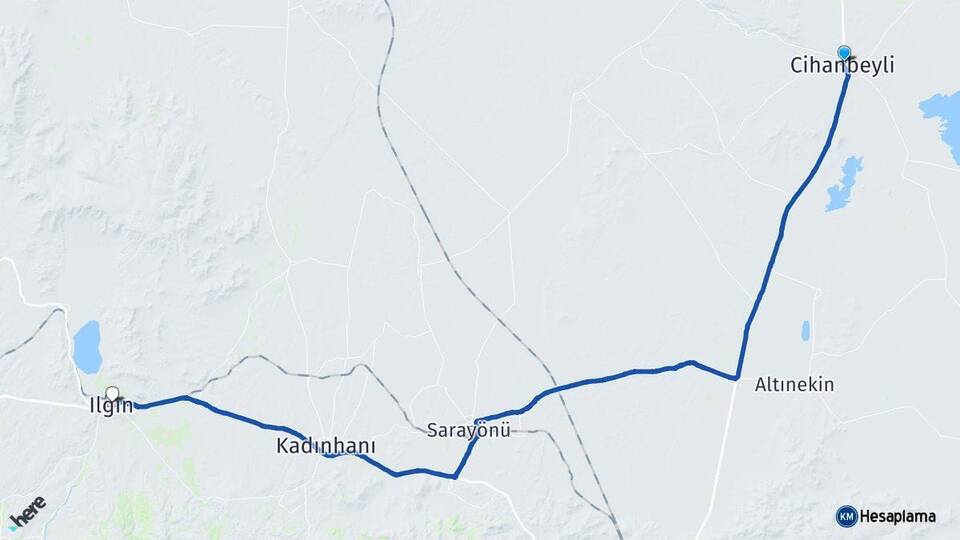 Konya Cihanbeyli Ilgın Arası Kaç Km - Yol Haritası