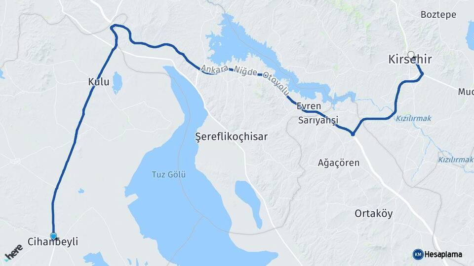 Konya Cihanbeyli Kırşehir Arası Kaç Km - Yol Haritası