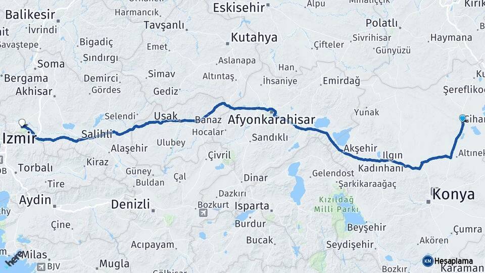 Konya Cihanbeyli Manisa Arası Kaç Km - Yol Haritası
