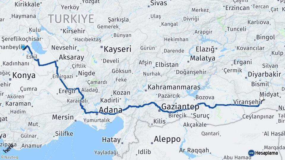 Konya Cihanbeyli Mardin Arası Kaç Km - Yol Haritası
