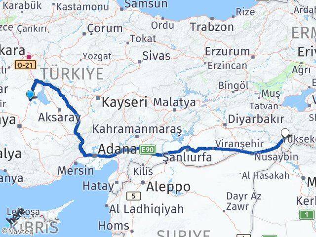 Konya Cihanbeyli Şırnak Arası Kaç Km - Yol Haritası
