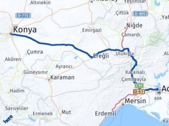 Konya Çukurova Adana Arası Kaç Km - Yol Haritası