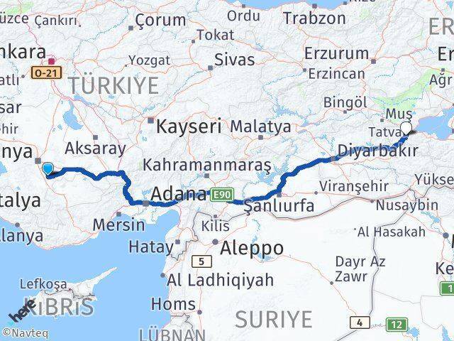 Çumra Bitlis Arası Kaç Km - Yol Tarifi