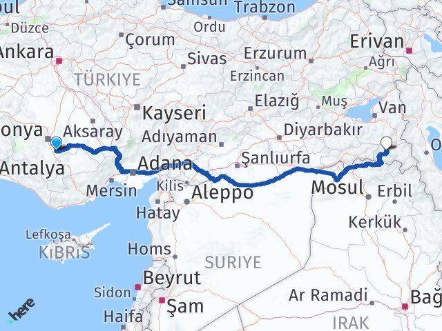 Çumra Hakkari Arası Kaç Km - Yol Tarifi