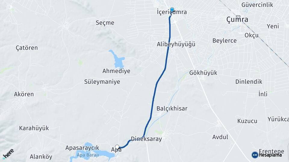 İçeriçumra Apa Arası Kaç Km - Yol Tarifi