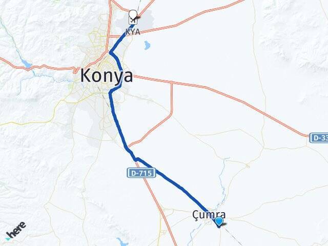 Okçu Konya Havalimanı Arası Kaç Km - Yol Tarifi