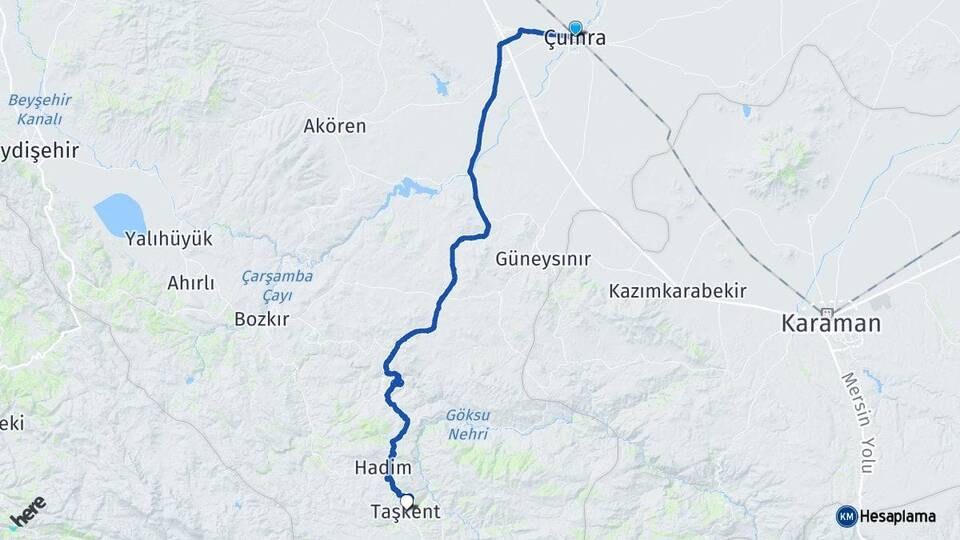 Konya Çumra Taşkent Arası Kaç Km - Yol Haritası