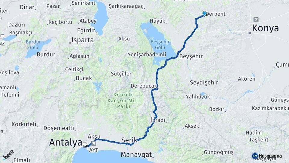 Derbent Antalya Arası Kaç Km - Yol Tarifi